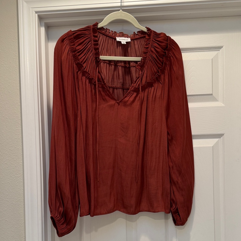 Evereve Burnt Orange Shirred Ruffle Peasant Blouse - Beautiful for fall!